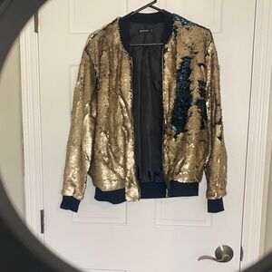 Gold Sequin Bomber Jacket